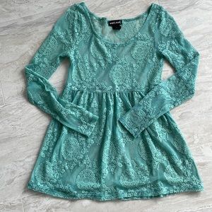 Wet Seal teal green sheer lace babydoll top